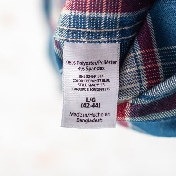 SwissTech Men’s Plaid Button Down Shirt Blue Red White Check Size Large 42–44 - Picture 6 of 9